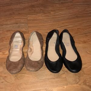 Brown and black flats